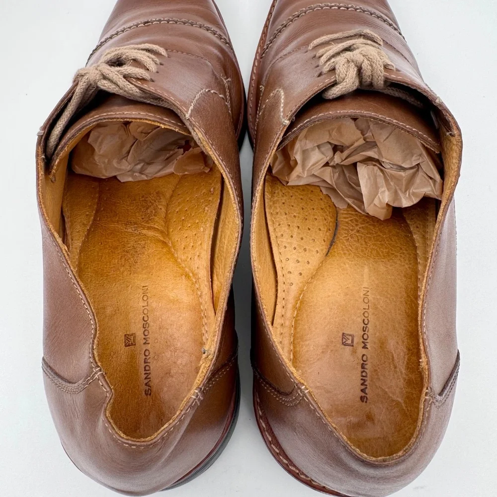 Sandro Moscoloni Bryan Cap Toe Derby: Brown Leather, Lace-Up Dress Shoe Size:16D